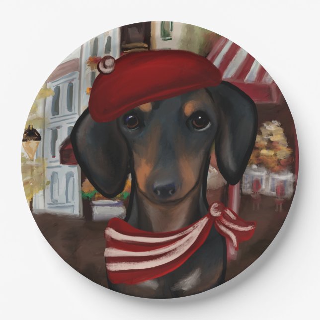 Black & Tan Doxie Paper Plate (Front)