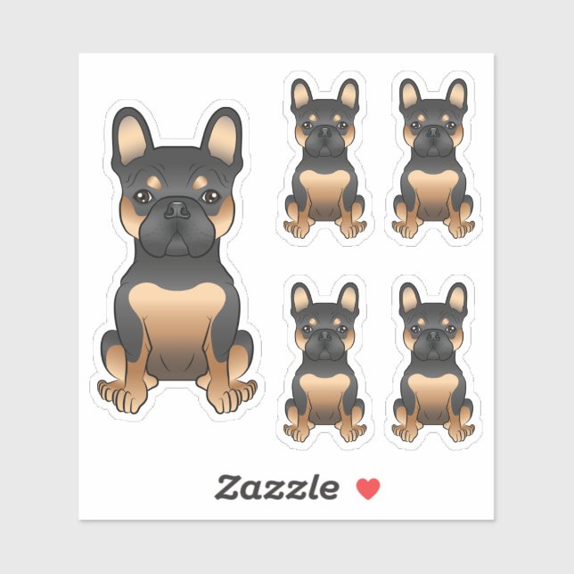 Black & Tan French Bulldog Cute Dog Illustrations (Sheet)