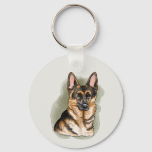 Black Tan German Shepherd Canine Dog Portrait Key Ring