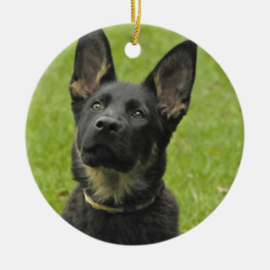 Black & Tan GSD Pup Ceramic Ornament
