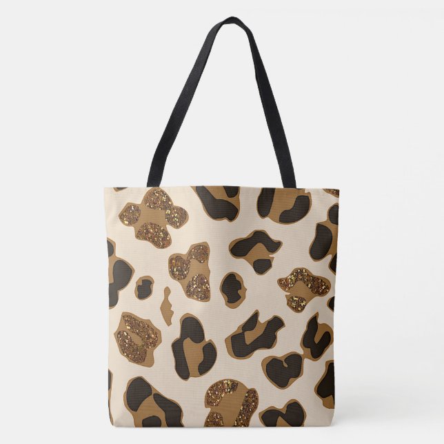 Black tan & leopard glitter large tote bag (Front)
