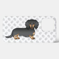 Black & Tan Long Hair Dachshund Cartoon Dog & Paws