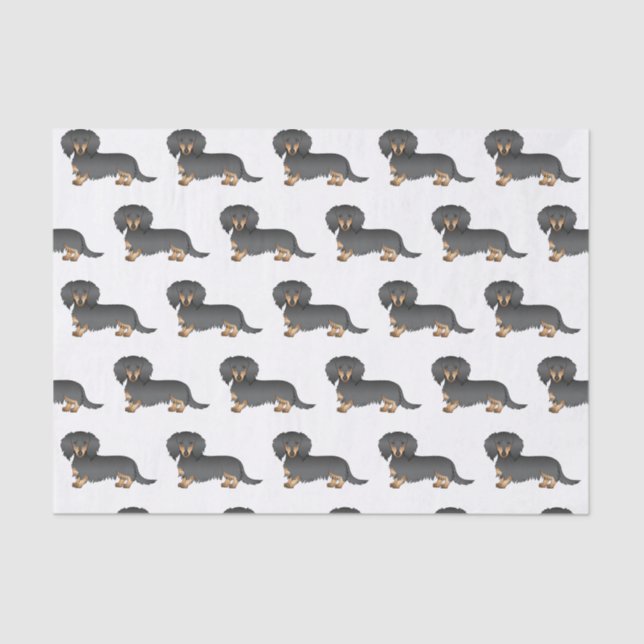 Black & Tan Long Hair Dachshund Cute Dog Pattern Tissue Paper (Front)