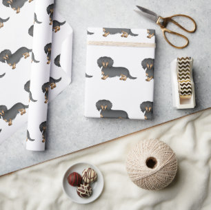 Black & Tan Long Hair Dachshund Cute Dog Pattern Wrapping Paper