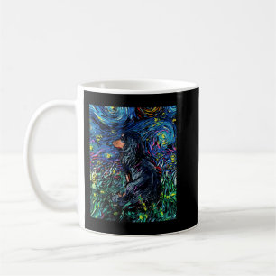 Black Tan Long Hair Dachshund Starry Night Dog Art Coffee Mug