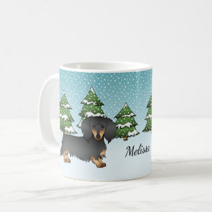 Black & Tan Long Hair Dachshund - Winter Forest Coffee Mug