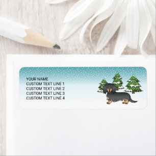 Black & Tan Long Hair Dachshund - Winter Forest Return Address Label