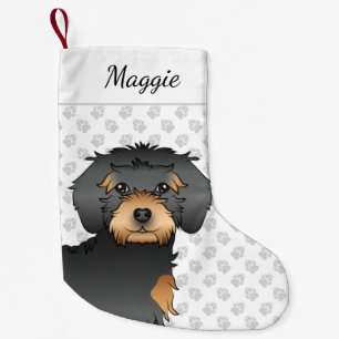 Black & Tan Mini Goldendoodle Cute Dog Head & Name Small Christmas Stocking