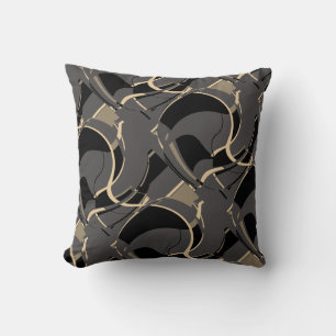 Black Tan on Grey Diagonal Swirling Art Design Cushion