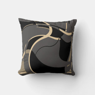 Black Tan on Grey Swirling Abstract Art MCM Look Cushion