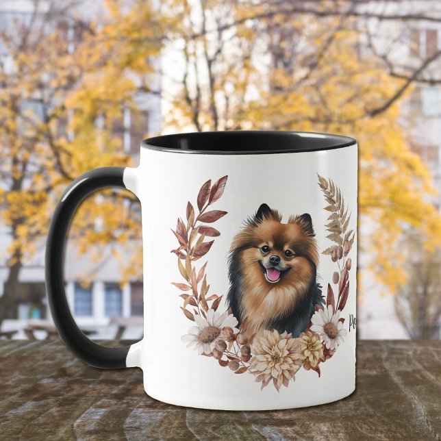 Black Tan Pomeranian Dog Autumn Wreath Mug (Creator Uploaded)