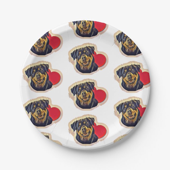 Black Tan Rottweiler Heart Paper Plate (Front)