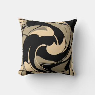 Black Tan Taupe Beige Mediterranean Floral Mosaic Cushion