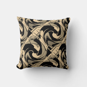 Black Tan Taupe Brown Slanted Mediterranean Mosaic Cushion