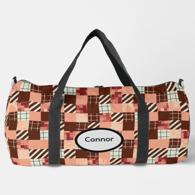 Black Tan White Modern Geometric Abstract Duffle Bag (Front)