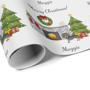 Black & Tan Wire Haired Dachshund - Christmas Room Wrapping Paper