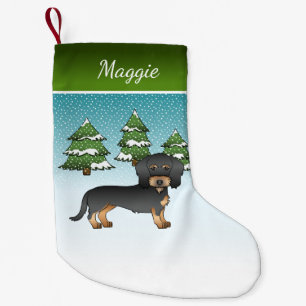 Black & Tan Wire Haired Dachshund In Winter Forest Small Christmas Stocking