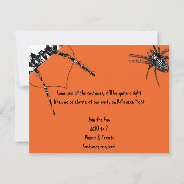 Black Tarantula Spider on Orange Halloween Invitation (Front)