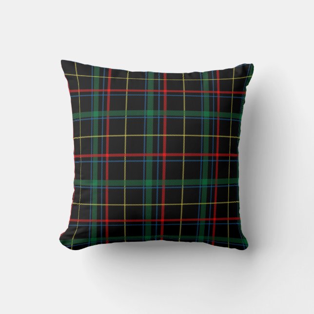 Black Tartan or Plaid Print Throw Pillow (Front)