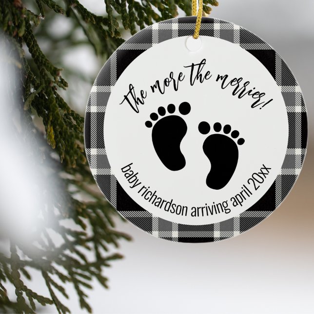 Black Tartan Xmas Pregnancy Announcement  Ceramic Ornament (Creator Uploaded)