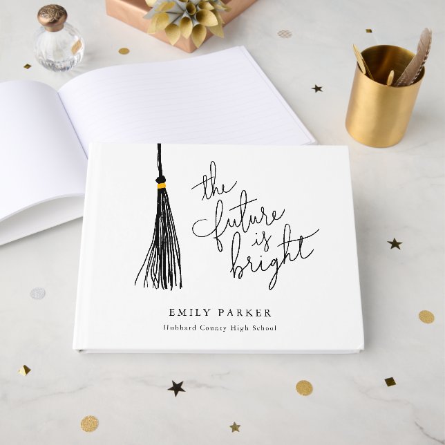 Black Tassel The Future Is Bright Graduation Guest Book (Front Open)