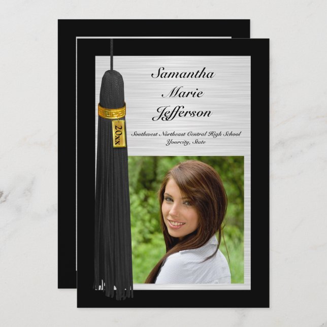 Black Tassel with Photo Invitation (Front/Back)