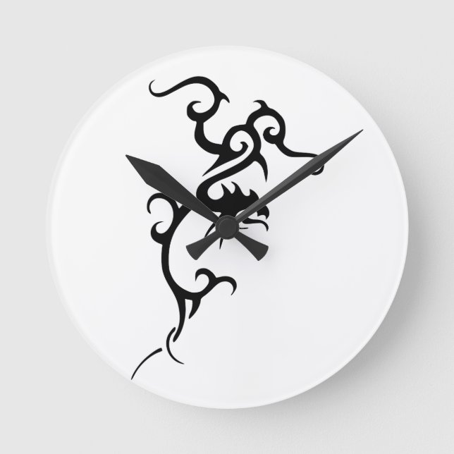 Black Tattoo Dragon Design Round Clock (Front)