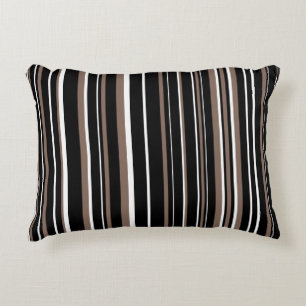 Black, Taupe Brown, and White Barcode Stripe Decorative Cushion