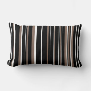 Black, Taupe Brown, and White Barcode Stripe Lumbar Cushion