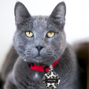 Black Taupe Leopard Print Customisable Pet Tag