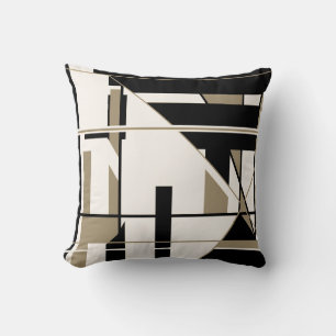 Black Taupe on Off-White Geometric Abstract Art Cushion