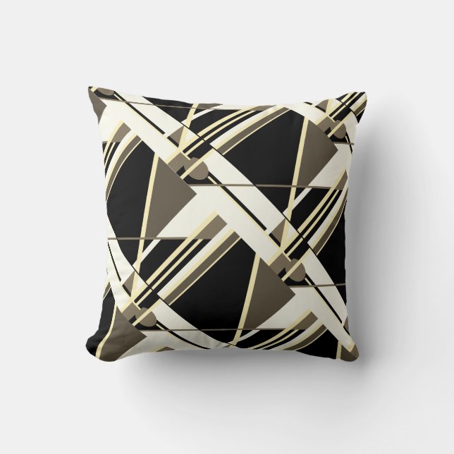 Black Taupe Yellow Beige Diagonal Art Design Cushion (Front)