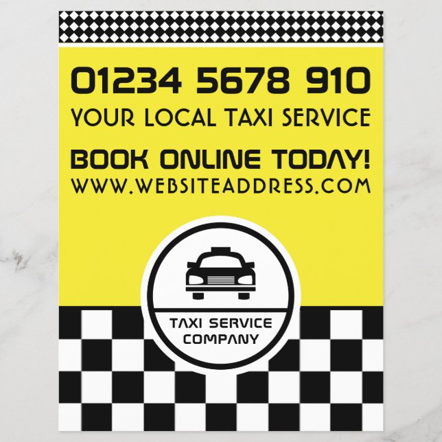 Black Taxi Cab Circled Logo with Price List Flyer (Front)