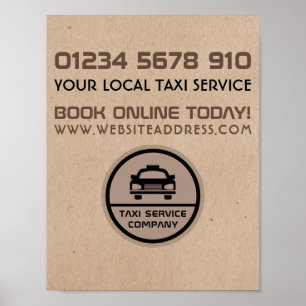 Black Taxi Cab Logo, Kraft Paper Effect Advert Poster