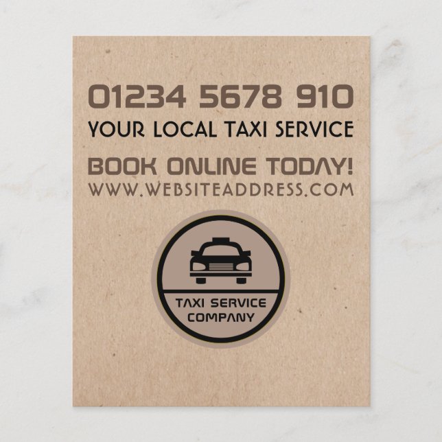 Black Taxi Cab Logo, Kraft Paper Effect Price List (Front)