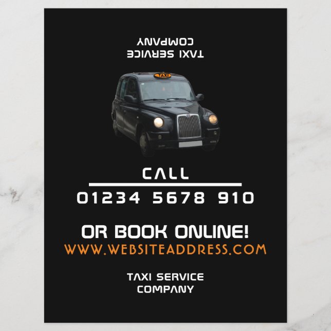 Black Taxi Cab with Price List Flyer (Front)
