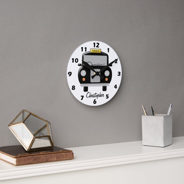 Black Taxi Design Personalised Round Clock (Office)
