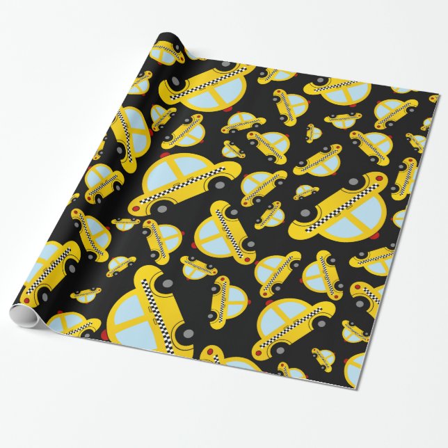 Black taxi pattern wrapping paper (Unrolled)