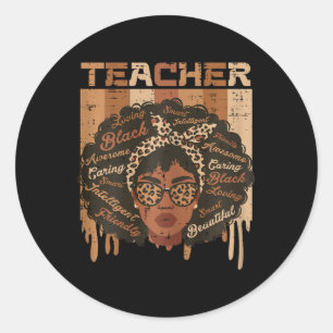Black Teacher Afro Hair Words History Month Africa Classic Round Sticker