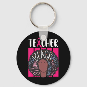 Black Teacher Breast Cancer Awareness Afro Woman W Key Ring
