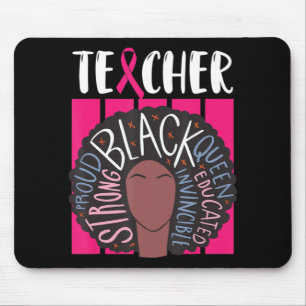 Black Teacher Breast Cancer Awareness Afro Woman W Mouse Pad