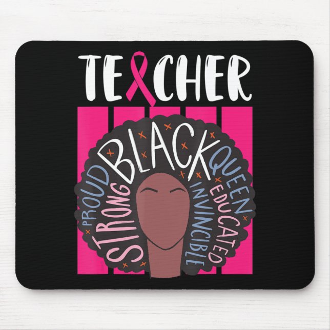 Black Teacher Breast Cancer Awareness Afro Woman W Mouse Pad (Front)