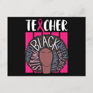 Black Teacher Breast Cancer Awareness Afro Woman W Postcard