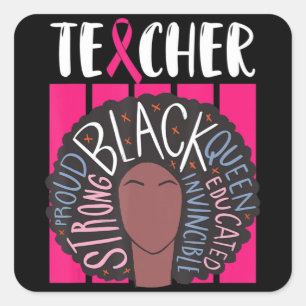 Black Teacher Breast Cancer Awareness Afro Woman W Square Sticker