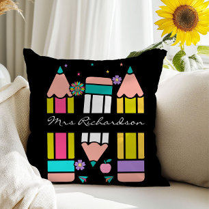 Black Teacher Colorful Pencil Name Throw Pillow