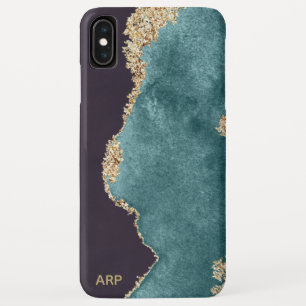 *~* Black Teal Agate Geode Gold Glitter iPhone XS Max Case