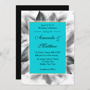 Black Teal and Gold Marble Wedding Invitations 