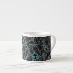 Black, Teal and Grey Abstract Grid and Wild Grass Espresso Cup