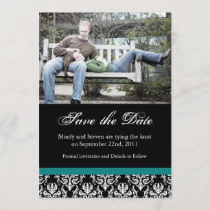 Black, Teal and White Save the Dates Date