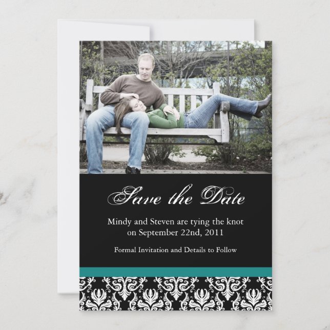 Black, Teal and White Save the Dates Date (Front)